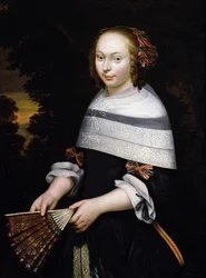 Portrait of a Young Girl Holding a Fan, a Landscape Beyond
